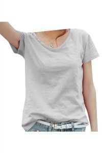 SKT032 Design cotton loose short-sleeved T-shirt Manufacture V-neck net color short-sleeved T-shirt Supplier Bamboo cotton T-shirt detail view-6